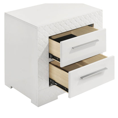 Pierce white 4-drawer dresser with LED lighting, glossy white finish, silver pull handles on Tampa Home & Garden Store