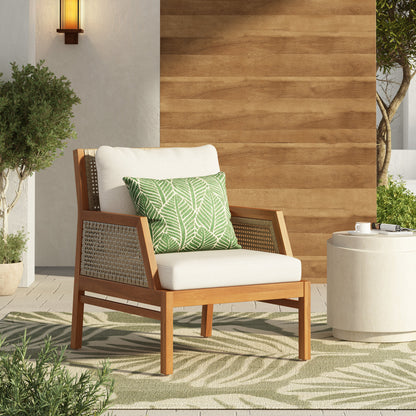 Solid Acacia Wood Patio Club Chair and Wicker