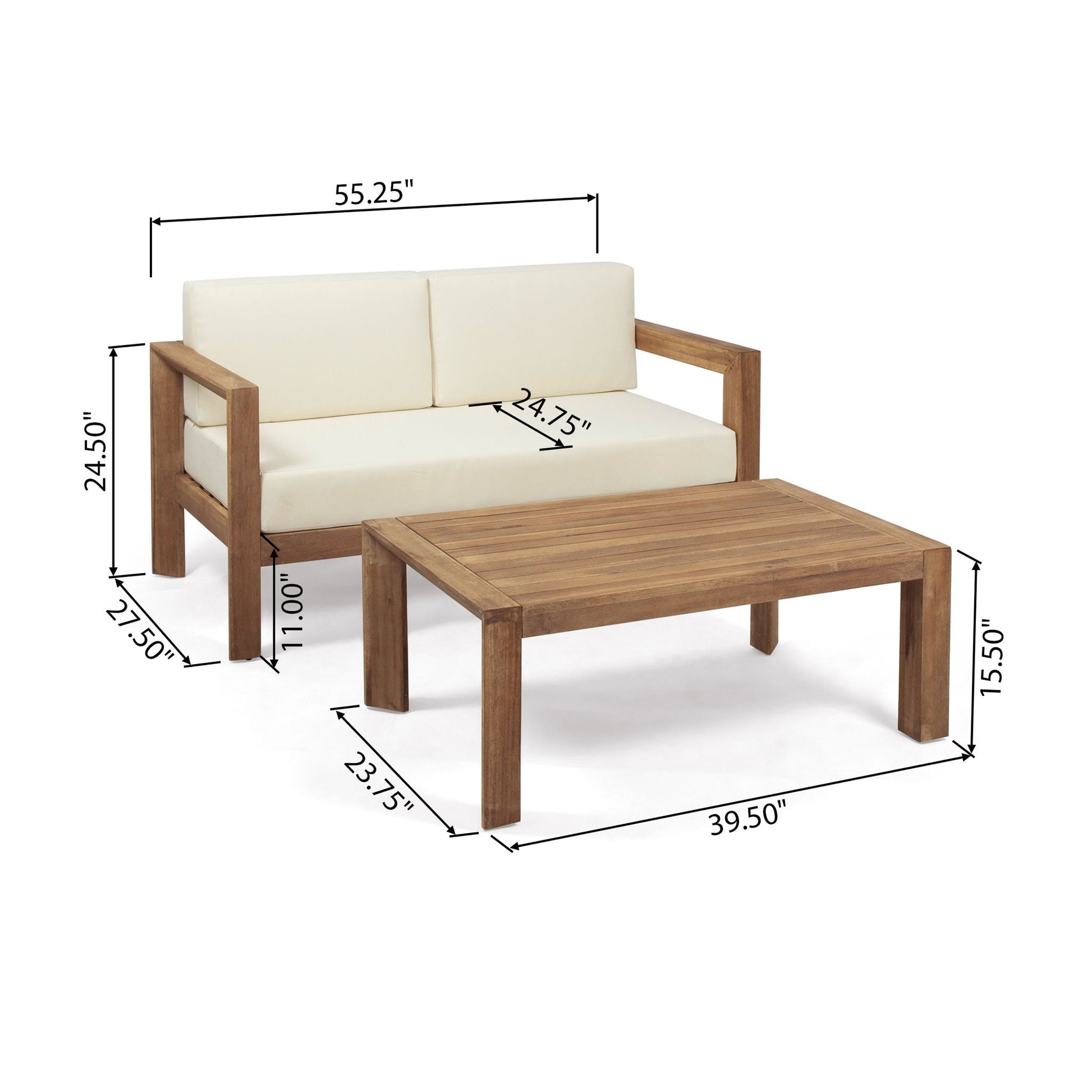 2 Piece Patio Set open-back loveseat beige cushions brown wood coffee table HouseOfZazla on Tampa Home & Garden Store