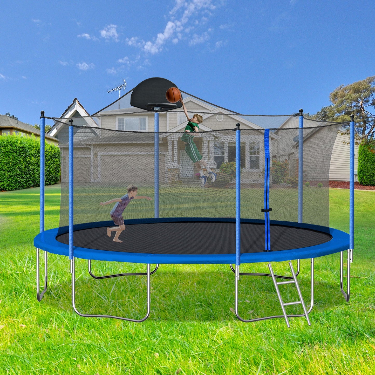14 Ft Trampoline With Basketball Hoop And Net