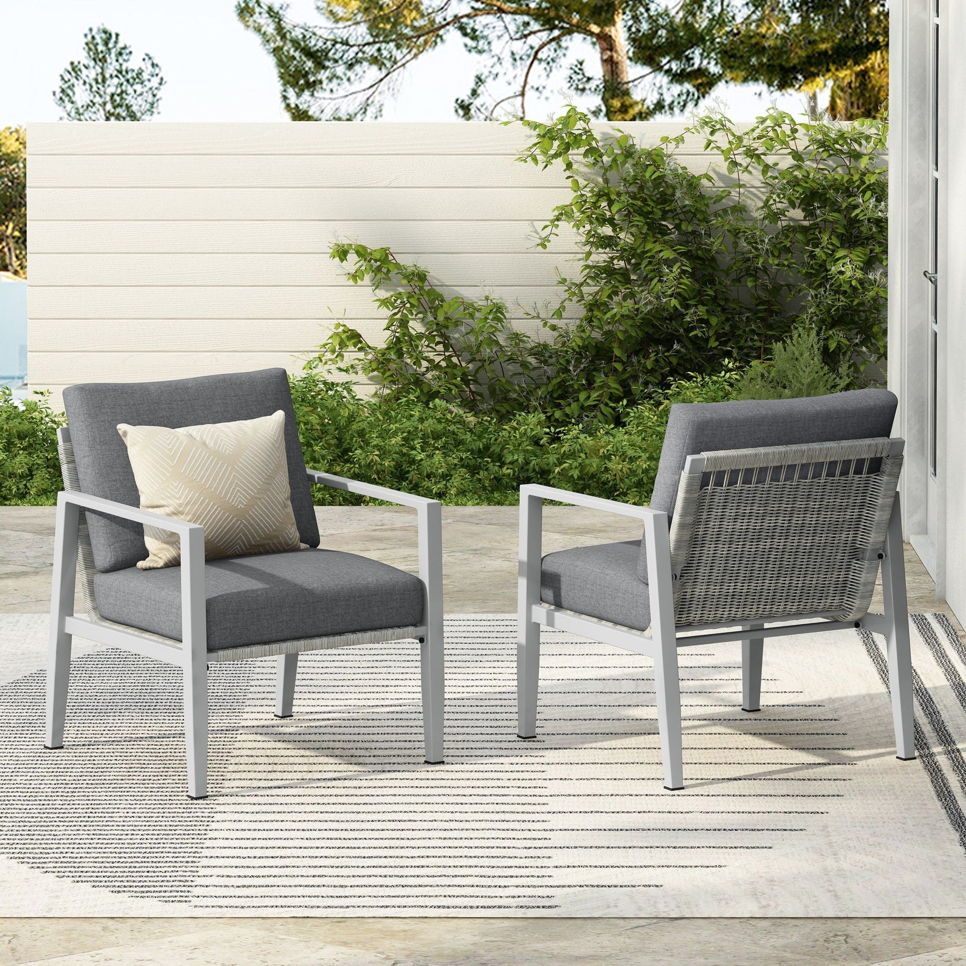 Two modern lounge chairs with rope accents and gray cushions for outdoor patio by HouseOfZazla on Tampa Home & Garden Store