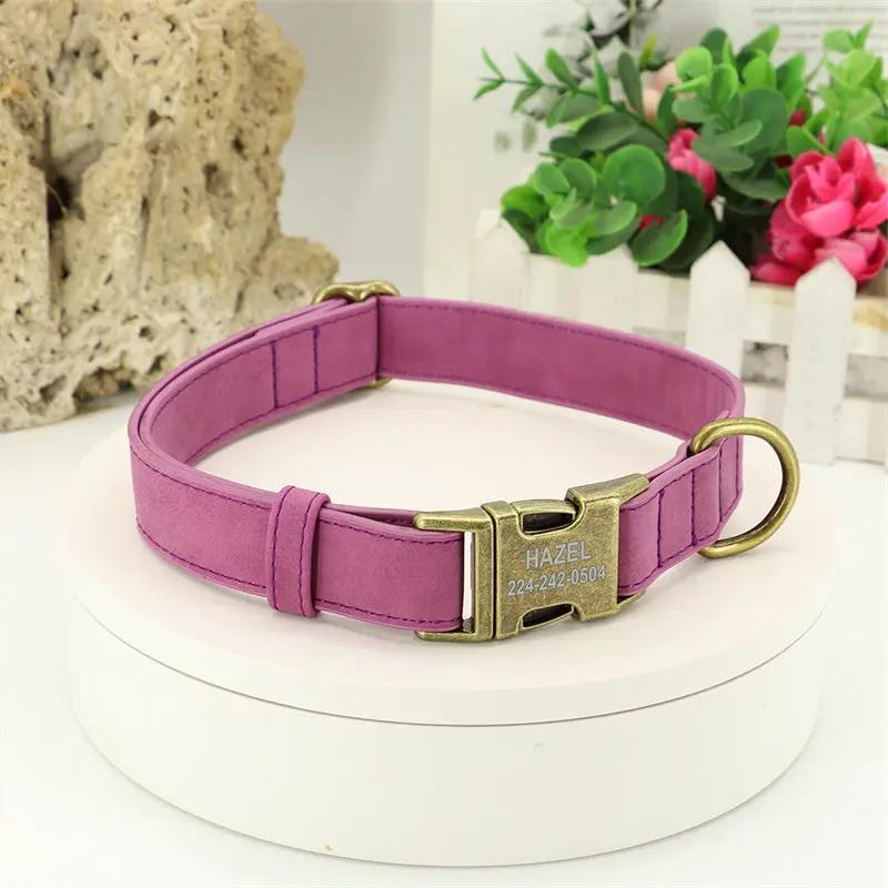 Teddy Corgi dog collar pink faux leather with brass buckle and D-ring Hazel engraving on Tampa Home & Garden Store