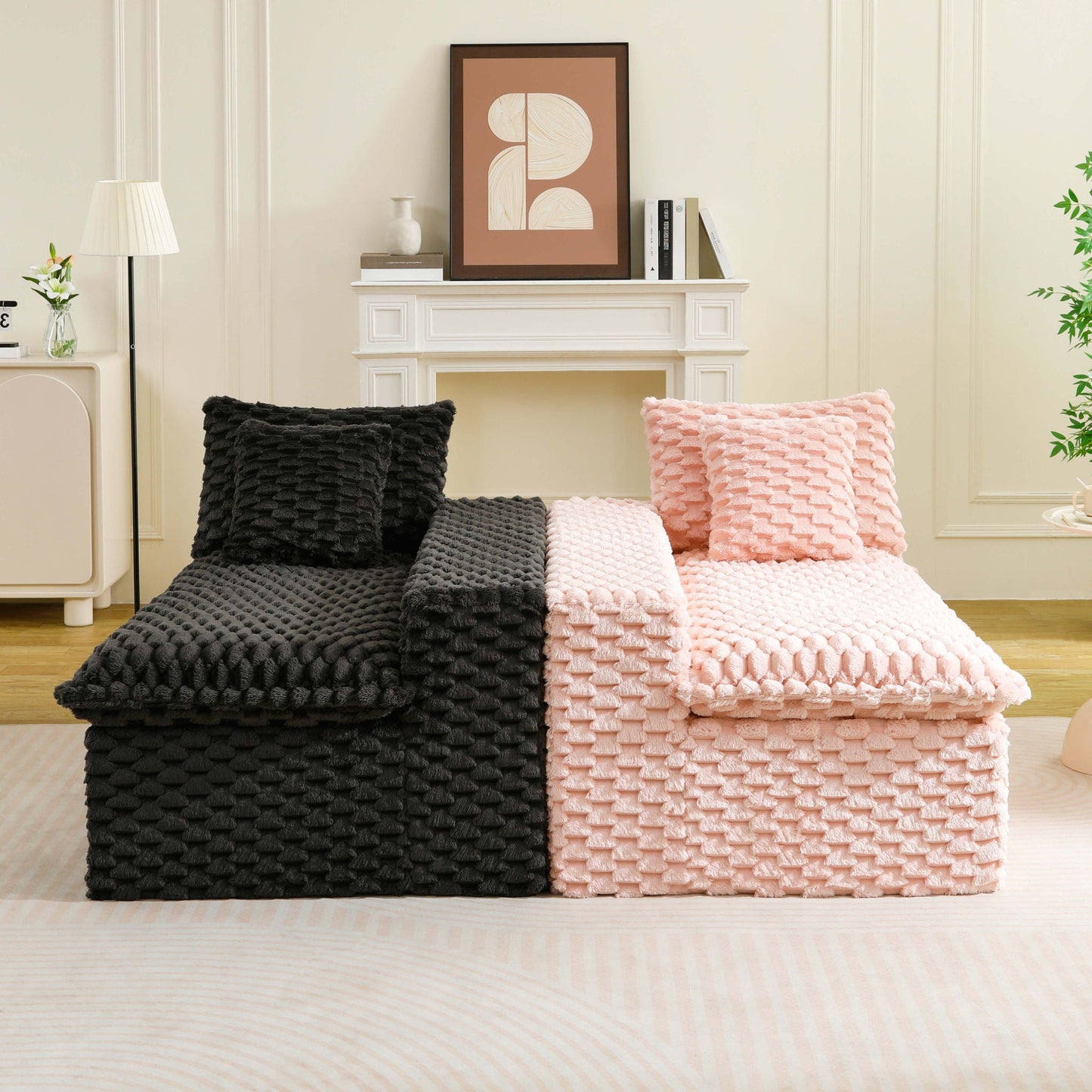 Modular Four Seater Sofa In Pink And Black