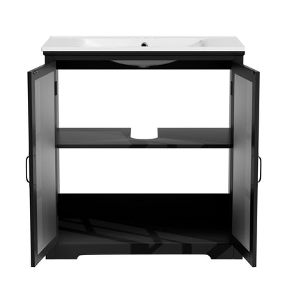 Modern bathroom vanity by HouseOfZazla with ceramic sink and tempered blurred glass doors on Tampa Home & Garden Store