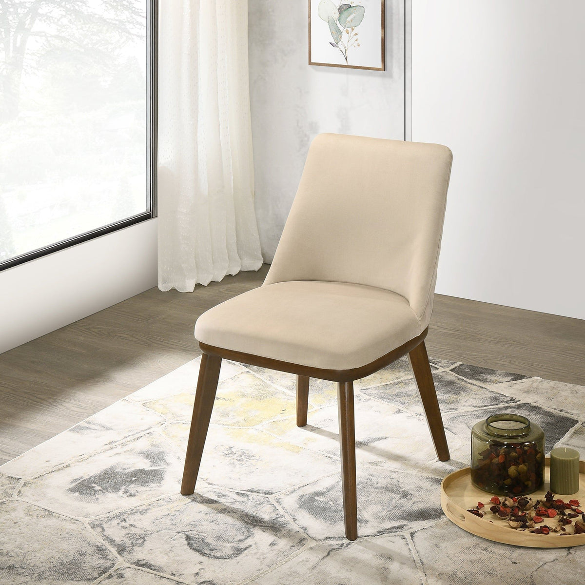Mid-Century dining chairs set of 2 with beige upholstery and solid wood legs on Tampa Home & Garden Store