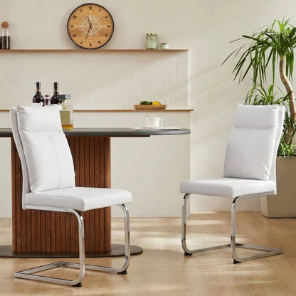 Modern Dining Chair Set white cushions with chrome legs 2 pcs Unique Piece Furniture on Tampa Home & Garden Store