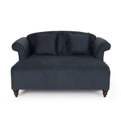 Elegant upholstered chaise in dark charcoal fabric with two gray pillows, HouseOfZazla on Tampa Home & Garden Store