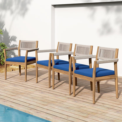 Set Of Two Braided Acacia Outdoor Dining Chairs