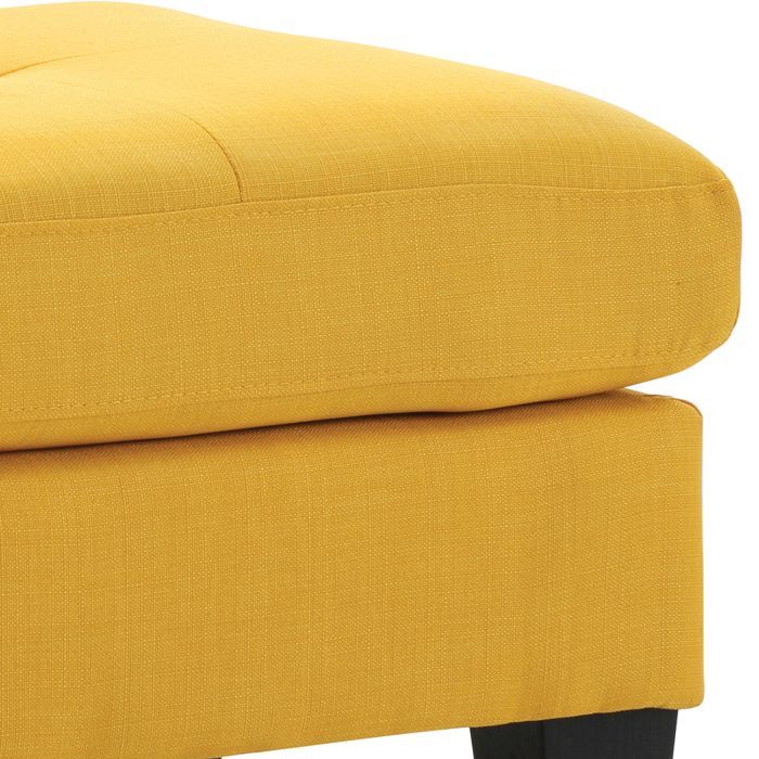 Upholstered ottoman in yellow fabric by HouseOfZazla with dark legs on Tampa Home & Garden Store