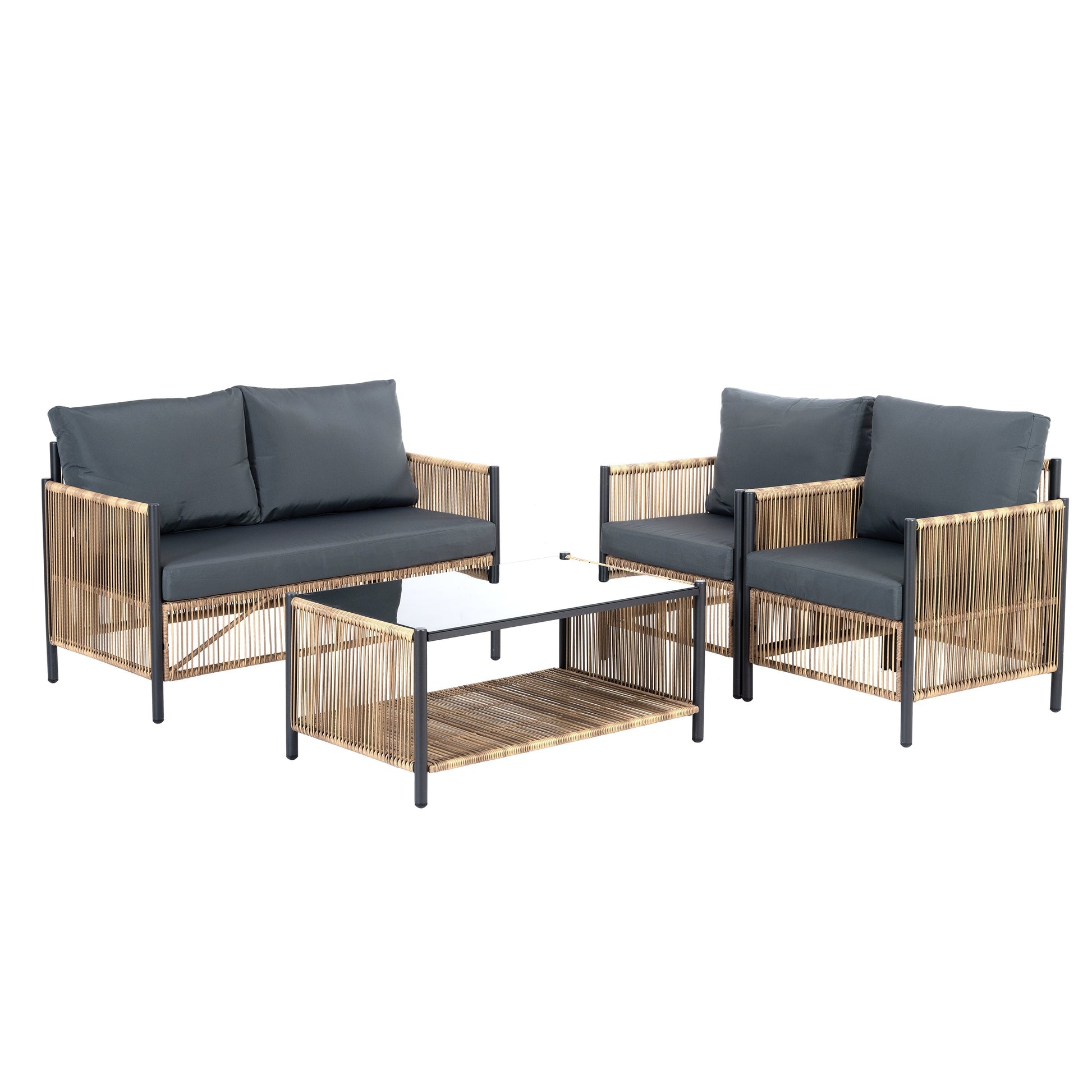Patio 4-Piece Brown PE Wicker Sofa Set with Grey Cushions by HouseOfZazla outdoor furniture on Tampa Home & Garden Store