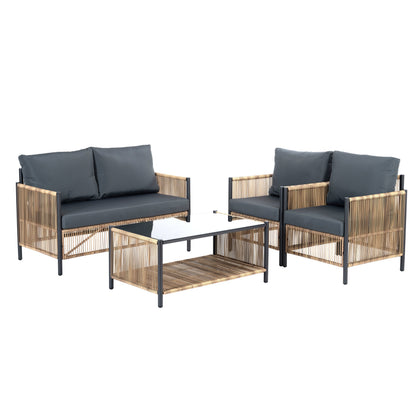 Patio 4-Piece Brown PE Wicker Sofa Set with Grey Cushions by HouseOfZazla outdoor furniture on Tampa Home & Garden Store