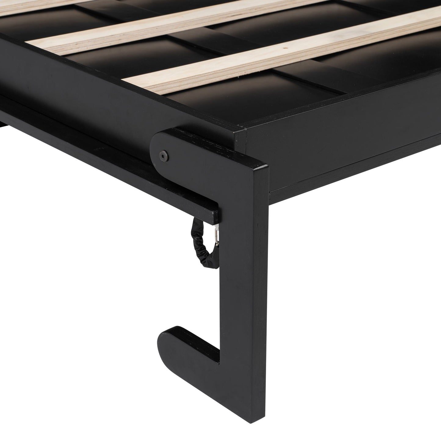 Murphy bed frame with storage cabinets in black metal and light wood slats on Tampa Home & Garden Store