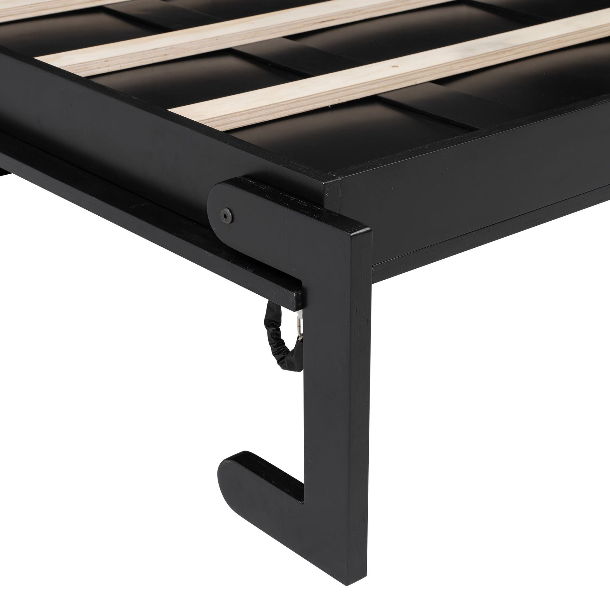 Murphy bed frame with storage cabinets in black metal and light wood slats on Tampa Home & Garden Store