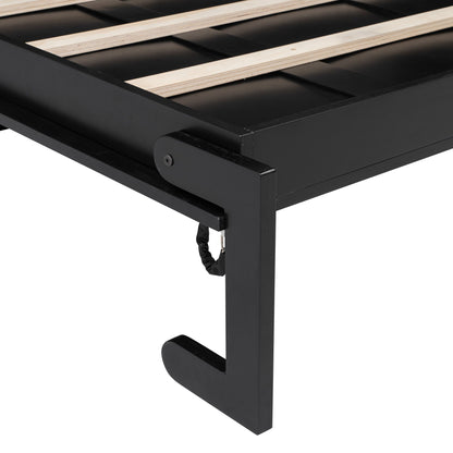 Murphy bed frame with storage cabinets in black metal and light wood slats on Tampa Home & Garden Store