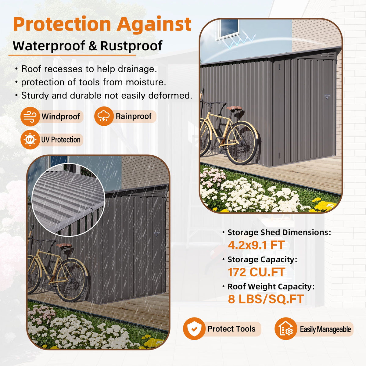 Lean-To gray storage shed with windows and sloped roof by HouseOfZazla, gray metal panels on Tampa Home & Garden Store