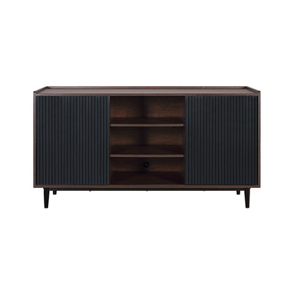 Fluted black sideboard with adjustable shelves, dark wood interior and mid-century legs on Tampa Home & Garden Store