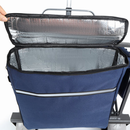 Beach wagon with blue fabric body, insulated silver interior, zipper lid, carry handle on Tampa Home & Garden Store