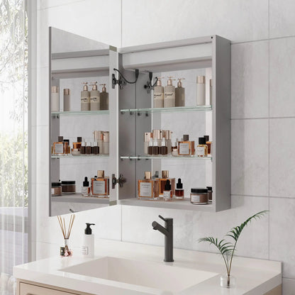 LED medicine cabinet with mirror in silver frame and glass shelves, Unique Piece Furniture on Tampa Home & Garden Store