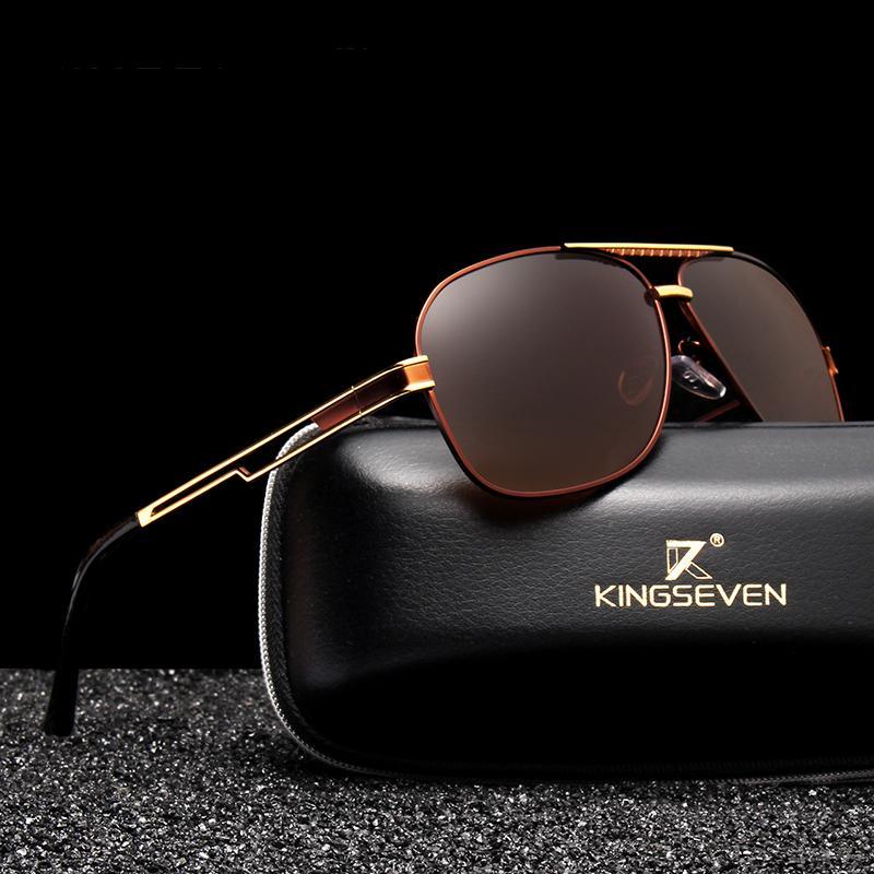 Sunglasses Stevvex square polarized with gold alloy frame brown lenses UV400 Kingseven logo on Tampa Home & Garden Store