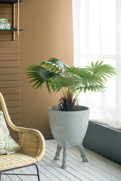D16x22 planter with legs in light gray concrete, palm plant centerpiece by HouseOfZazla on Tampa Home & Garden Store