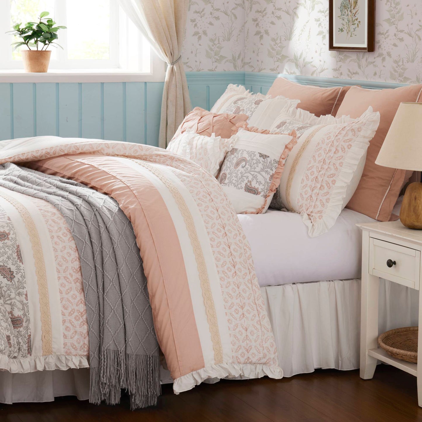 9 Piece Cotton Percale Comforter Set Blush on bed with blush pink bedding on Tampa Home & Garden Store