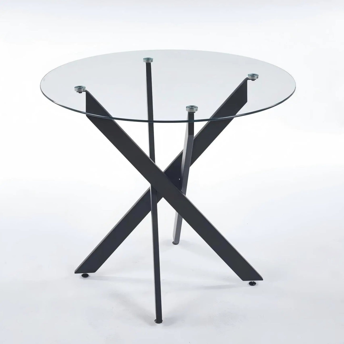 Round glass dining table with cross metal legs, space-saving design Unique Piece Furniture on Tampa Home & Garden Store