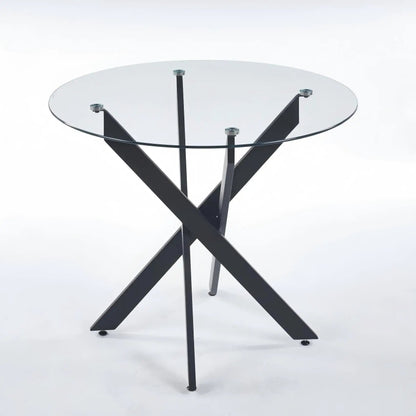 Round glass dining table with cross metal legs, space-saving design Unique Piece Furniture on Tampa Home & Garden Store