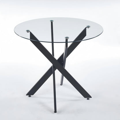 Modern Glass Dining Table with Metal Cross Legs