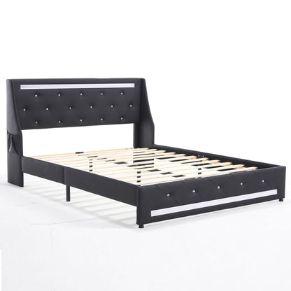 Wingback Upholstered Bed Frame Led and Usb