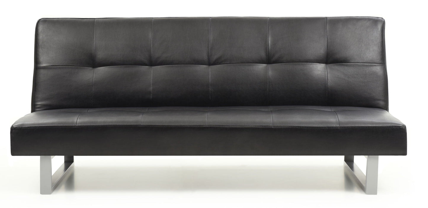 Chroma sofa bed futon by HouseOfZazla in black faux leather with tufted back and metal legs on Tampa Home & Garden Store