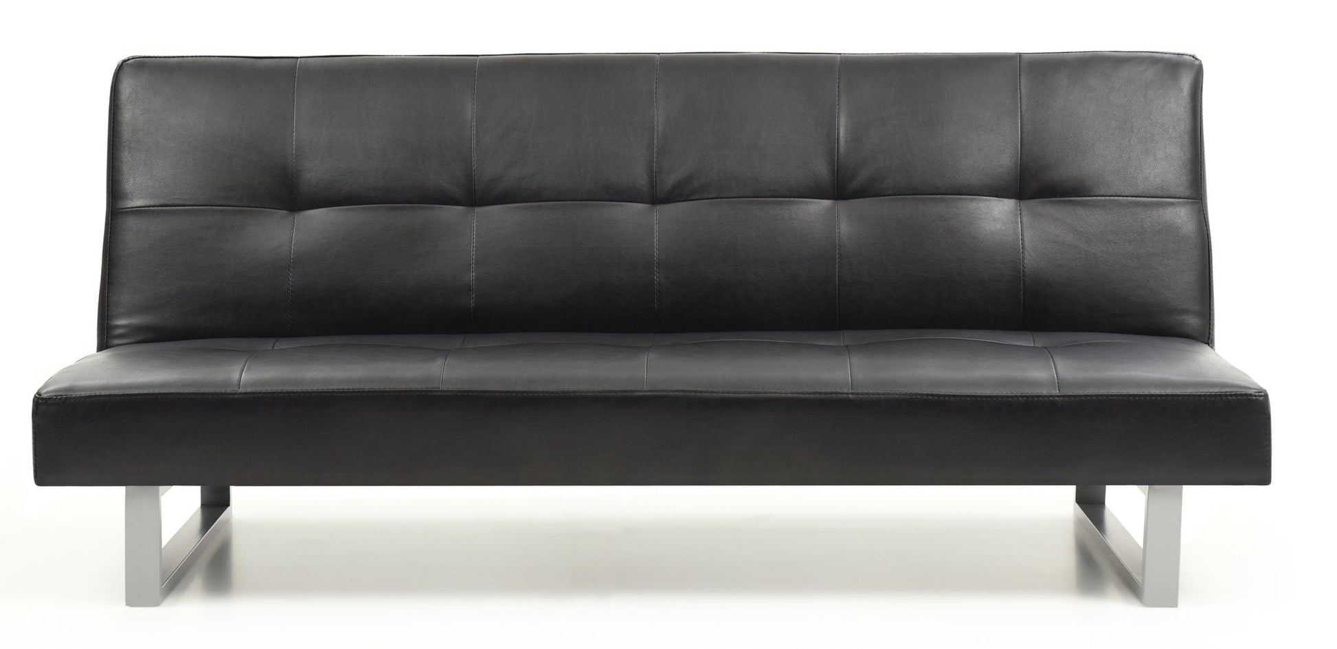 Chroma sofa bed futon by HouseOfZazla in black faux leather with tufted back and metal legs on Tampa Home & Garden Store