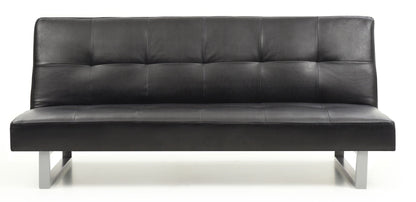 Chroma sofa bed futon by HouseOfZazla in black faux leather with tufted back and metal legs on Tampa Home & Garden Store
