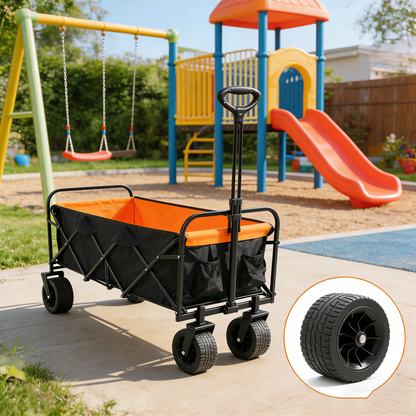 Large Capacity Folding Wagon Cart with Extender black orange by HouseOfZazla outdoor wagon on Tampa Home & Garden Store