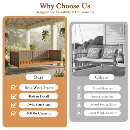 Outdoor Twin Swing Bed With Acacia and Rattan