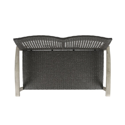 Hampton Outdoor Wood and Wicker Loveseat Gray
