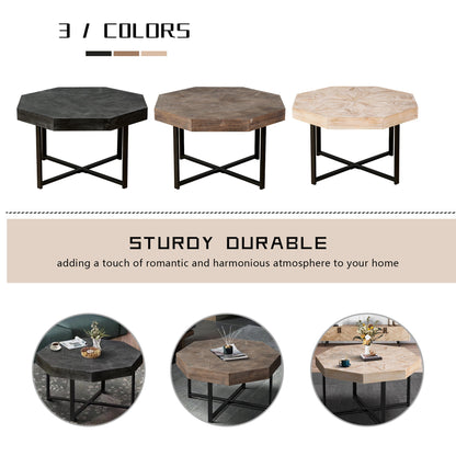 Wood Octagonal Vintage Patchwork Coffee Table trio in black brown natural finishes HouseOfZazla on Tampa Home & Garden Store