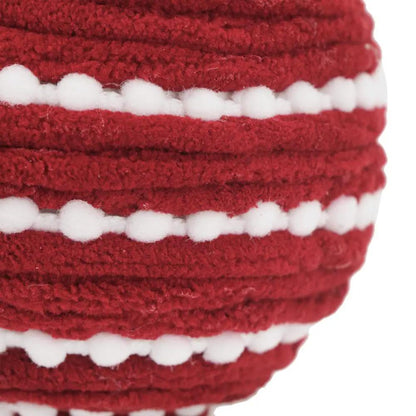 Red fuzzy Christmas ball ornament with white pom-pom stripes, set of 12 Unique Piece Furniture on Tampa Home & Garden Store