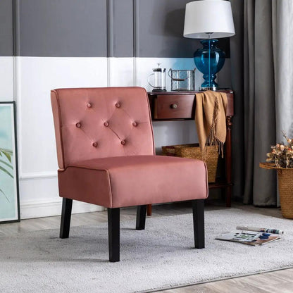 Reese armless button-tufted accent chair set of 2, blush velvet, black legs on Tampa Home & Garden Store