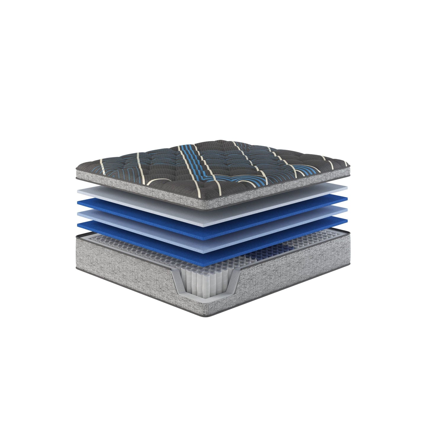 Comfort Care 15in Euro Top Hybrid Mattress plush by HouseOfZazla, blue-gray top with blue base on Tampa Home & Garden Store