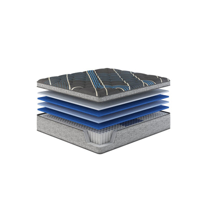Comfort Care 15in Euro Top Hybrid Mattress plush by HouseOfZazla, blue-gray top with blue base on Tampa Home & Garden Store