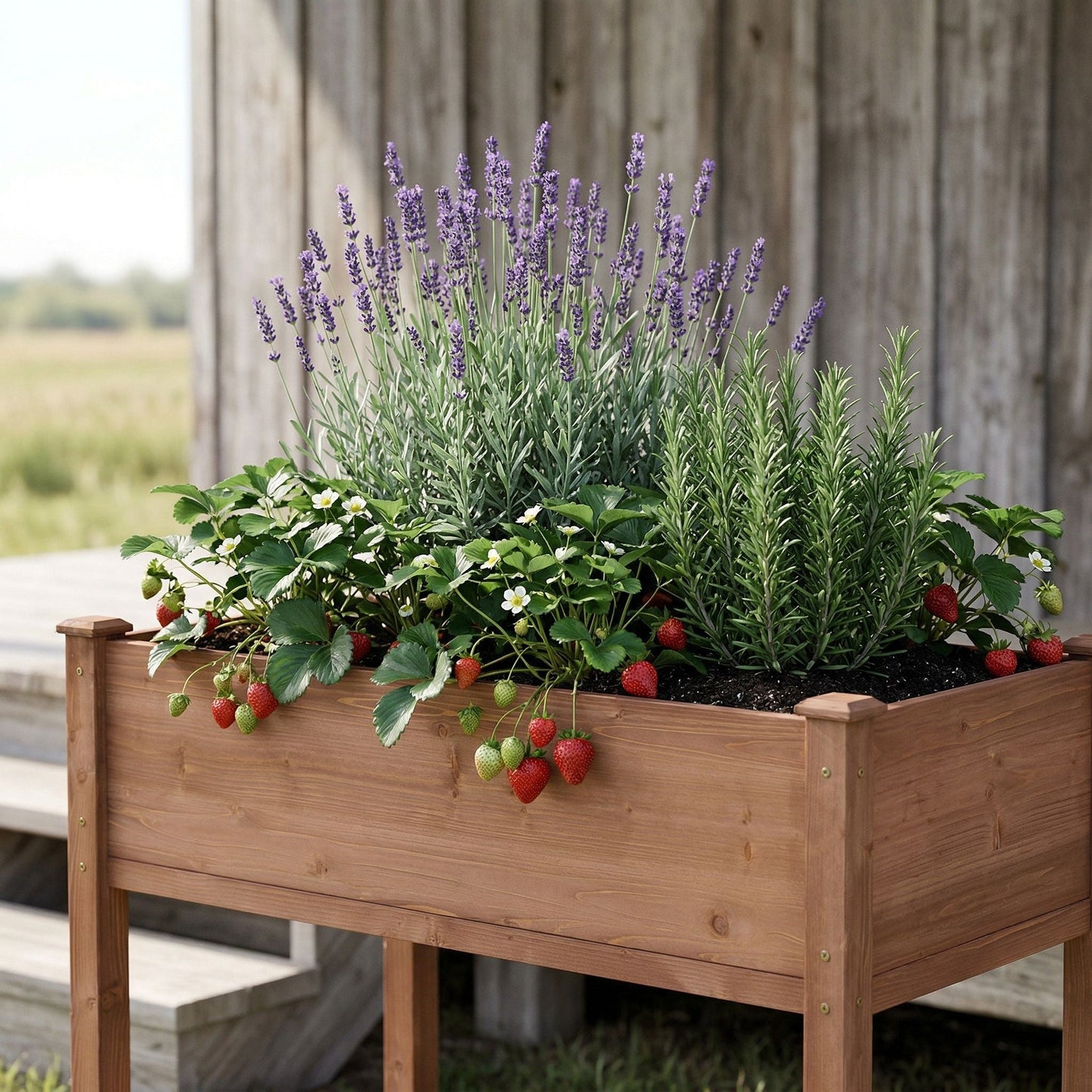 Solid Wood Raised Garden Bed and Wide Frame