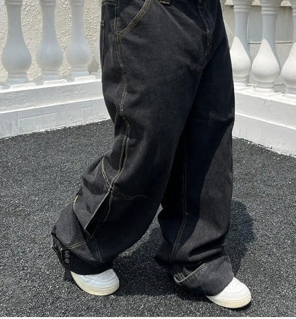 Solid Color Casual Jeans Retro Straight-leg Pants by FLIPSTYLEZLLC dark denim on Tampa Home & Garden Store