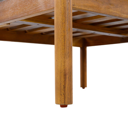 Outdoor acacia wood club chair leg with teak finish and visible joinery on Tampa Home & Garden Store