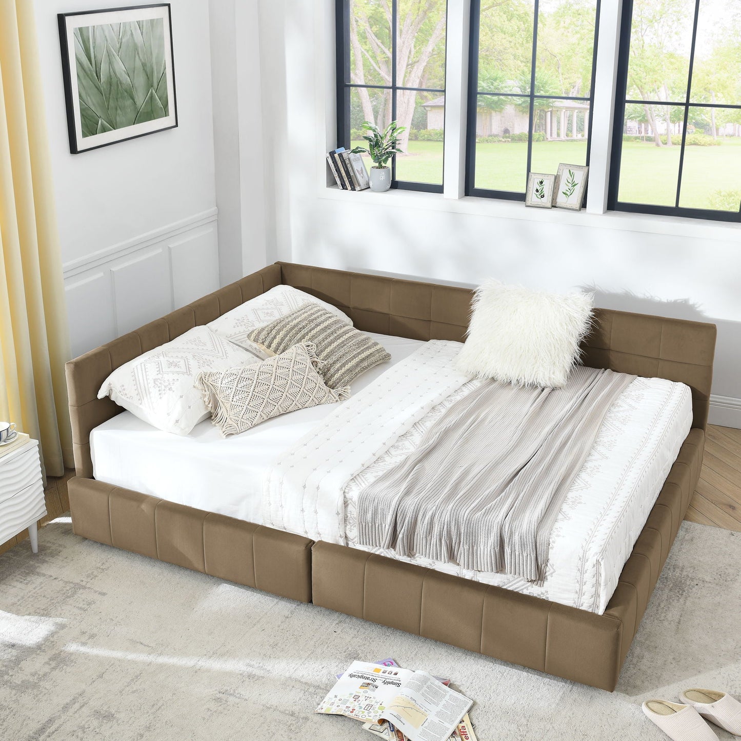 Mid Century Storage Upholstered Tufted Bed Frame