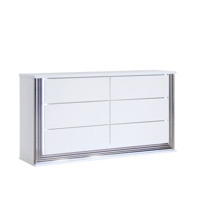 Smooth white dresser with LED lighting, glossy finish and chrome mirrored trim by HouseOfZazla on Tampa Home & Garden Store