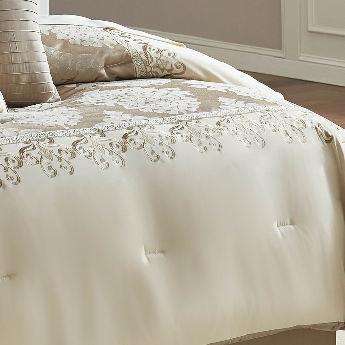 Hillcrest Ivory Damask and Jacquard Comforter Set