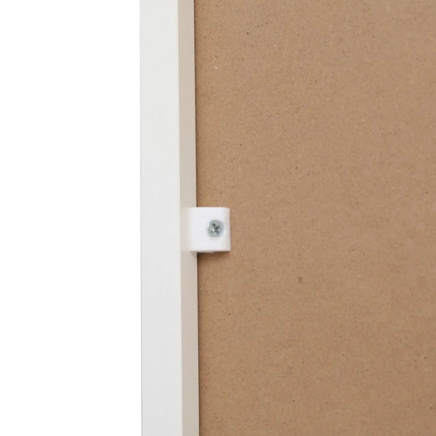 White 5-tier bookshelf cabinet with anti-tip kit, close-up of side bracket on back panel on Tampa Home & Garden Store