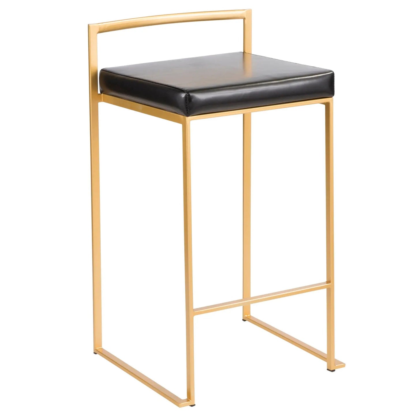 Fuji counter stools with black leather cushion and gold frame, contemporary glam set of 2 on Tampa Home & Garden Store