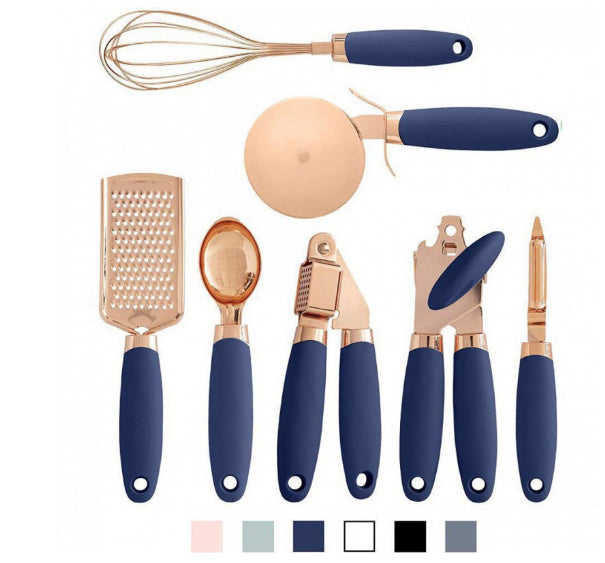 Perfecsy copper-plated kitchen tool set with navy handles 9-piece on Tampa Home & Garden Store