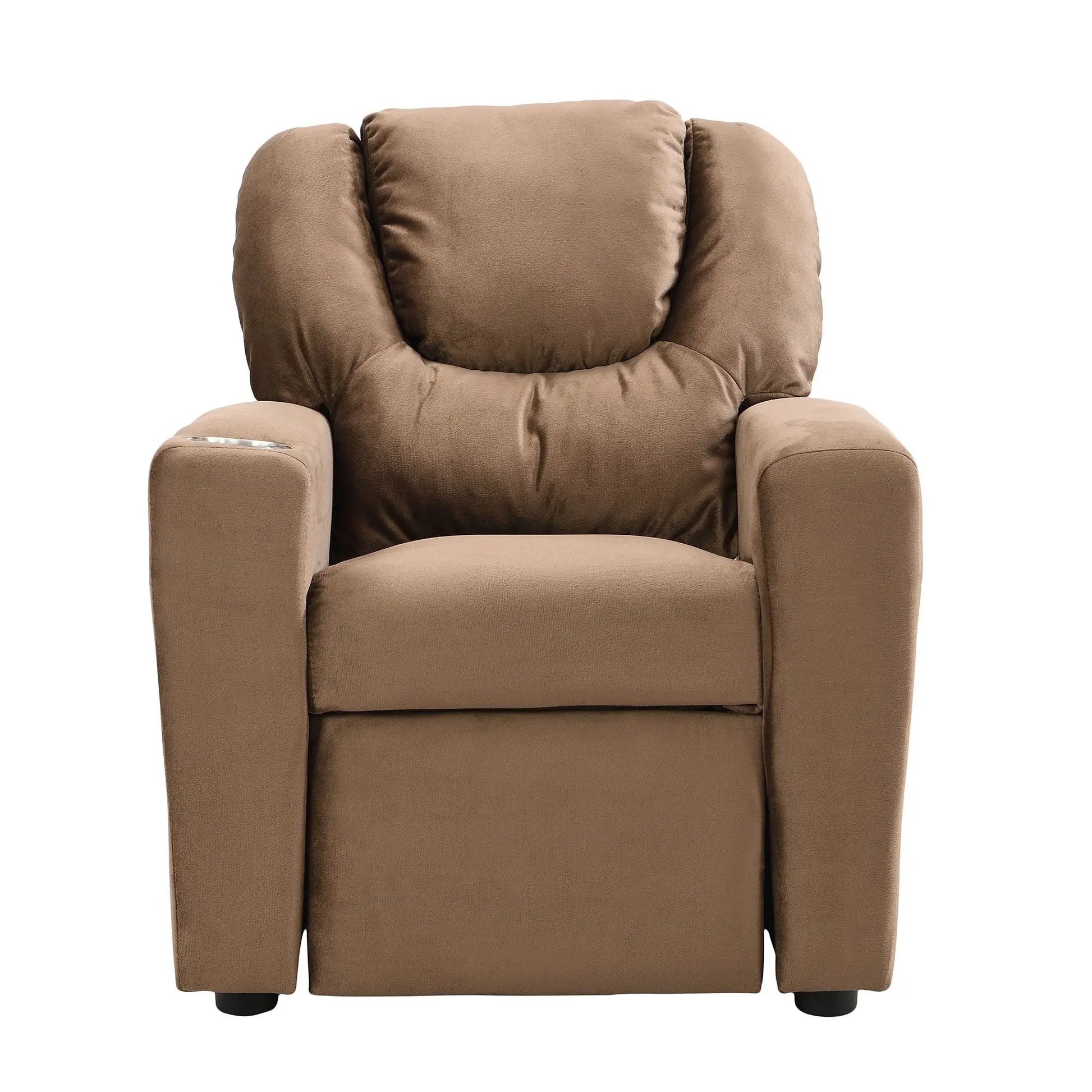 Kids recliner chair in brown with plush back and padded arms for kids on Tampa Home & Garden Store